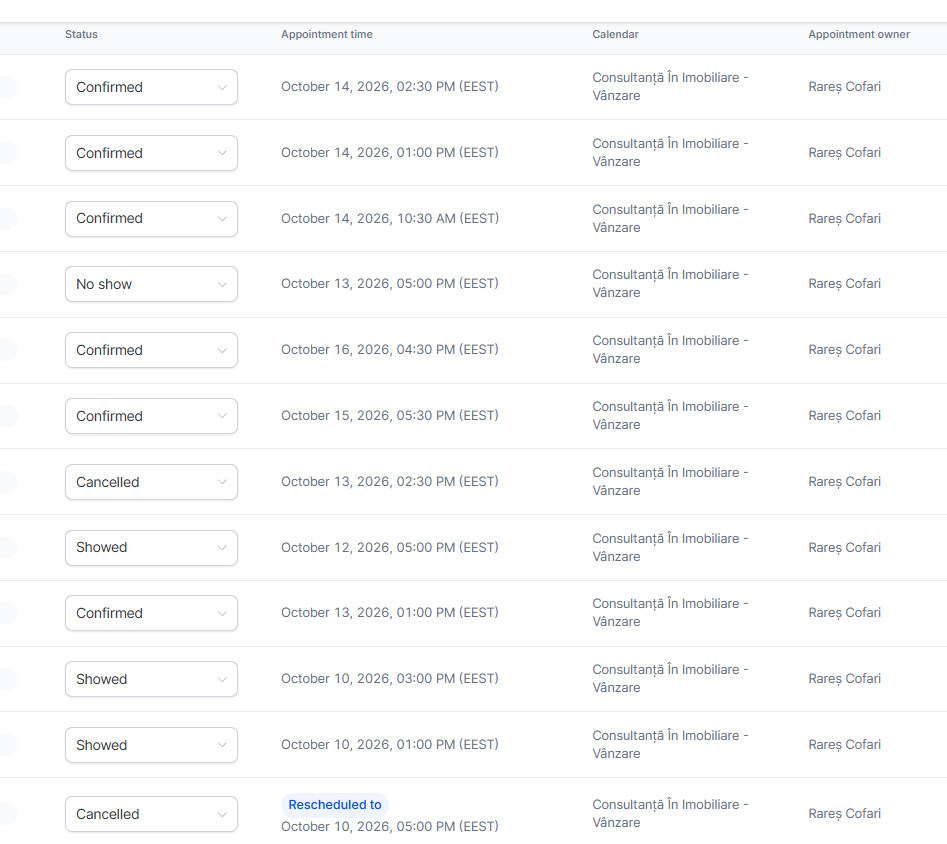 Calendarul lui Rareș — întâlniri programate în Calendly